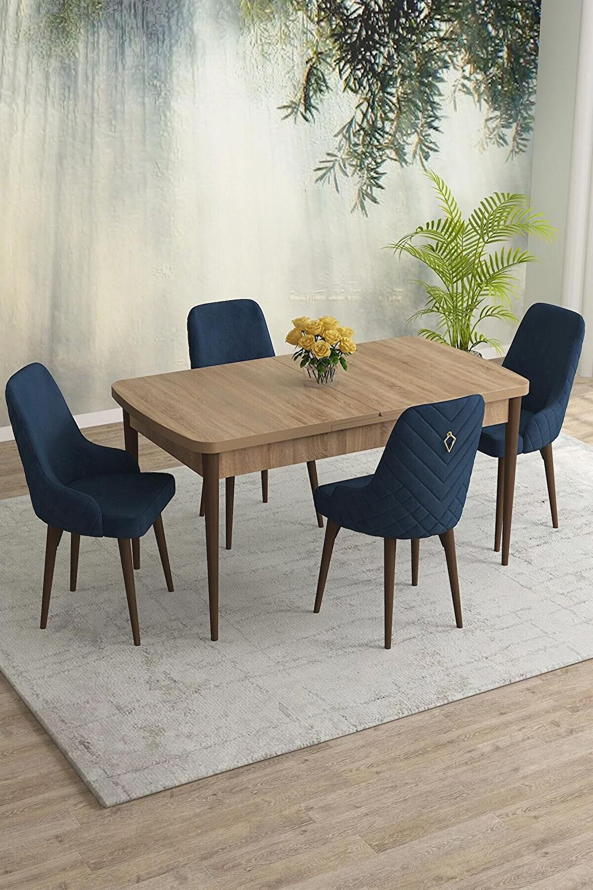 Rovena Blanca Meşe 80x132 Açılabilir Mdf Yemek Odası Takımı 4 Adet Sandalye