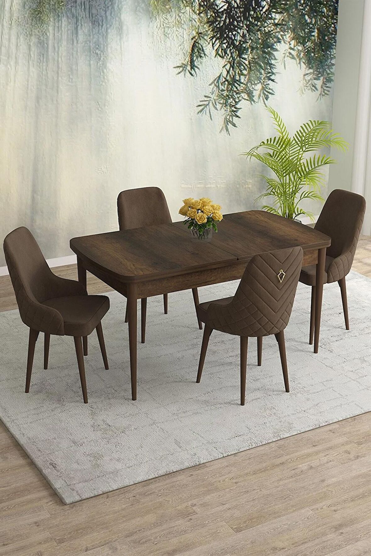 Rovena Blanca Barok 80x132 Açılabilir Mdf Yemek Odası Takımı 4 Adet Sandalye