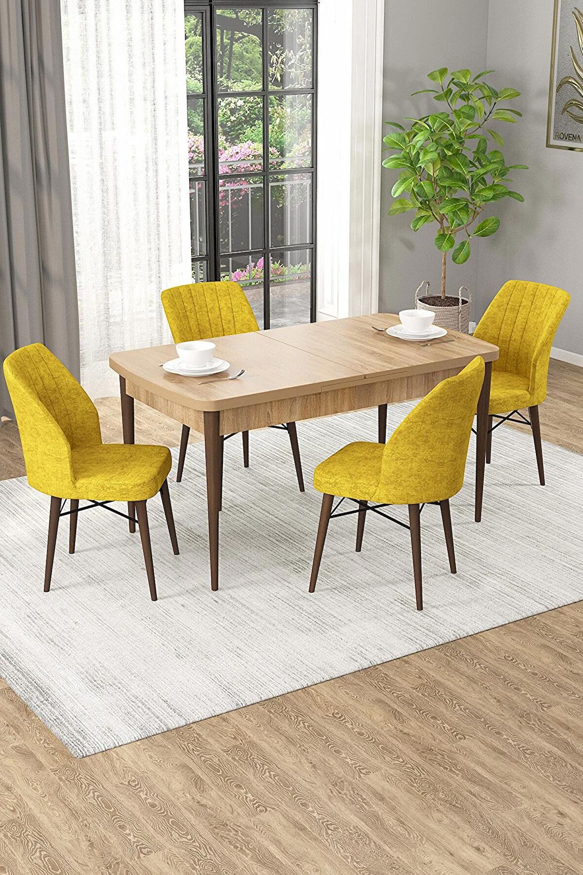 Rovena Mary Meşe 70x114 Açılabilir Mdf Yemek Odası Takımı 4 Adet Sandalye