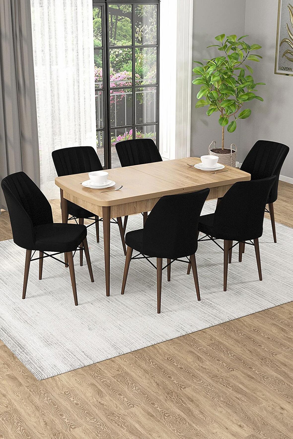 Rovena Mary Meşe 70x114 Açılabilir Mdf Yemek Odası Takımı 6 Adet Sandalye