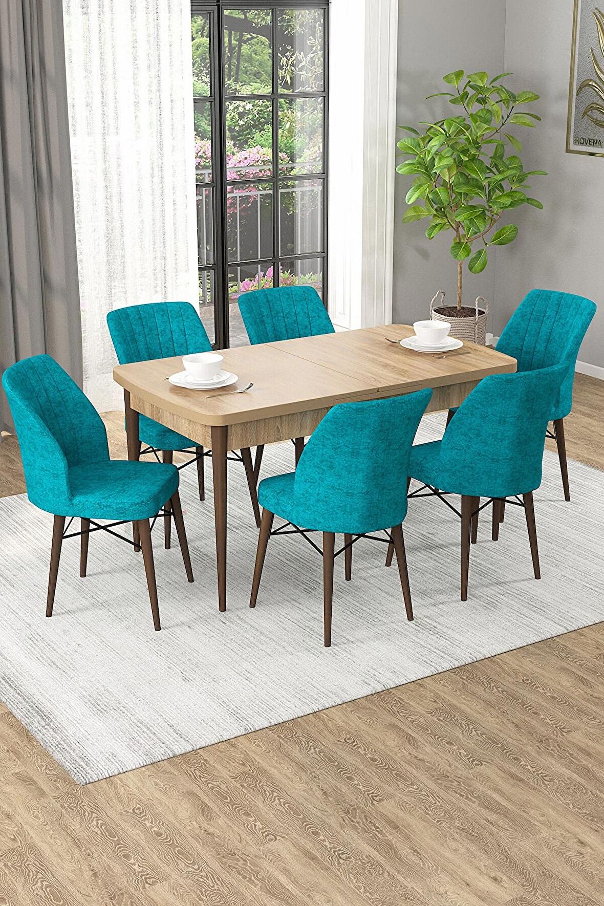 Rovena Mary Meşe 70x114 Açılabilir Mdf Yemek Odası Takımı 6 Adet Sandalye