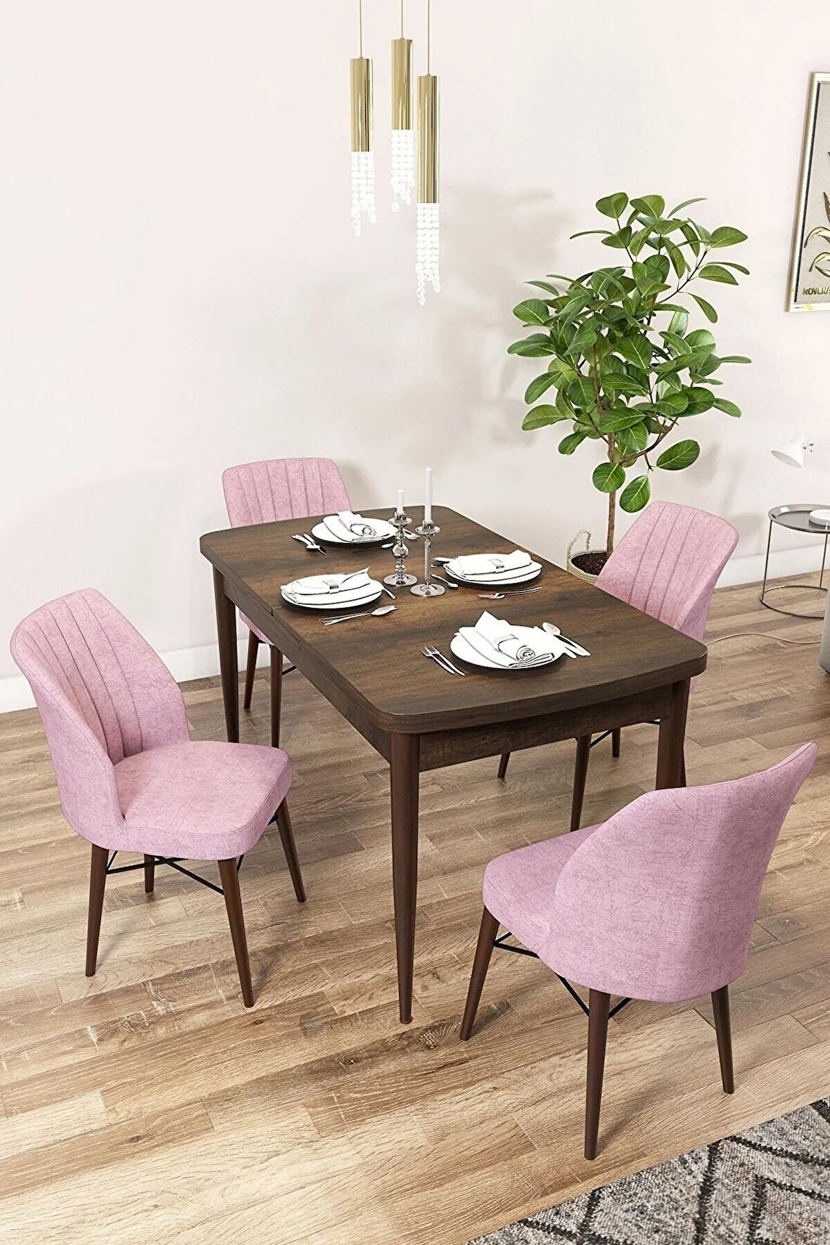 Rovena Mary Barok 70x114 Açılabilir Mdf Yemek Odası Takımı 4 Adet Sandalye