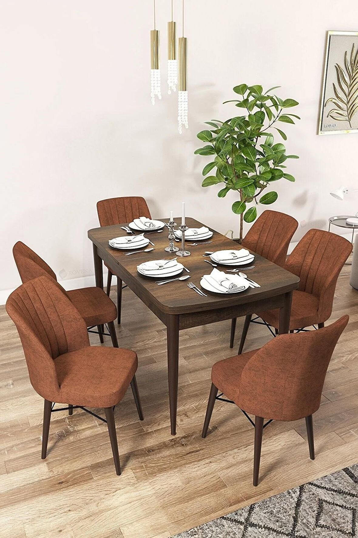 Rovena Mary Barok 70x114 Açılabilir Mdf Yemek Odası Takımı 6 Adet Sandalye