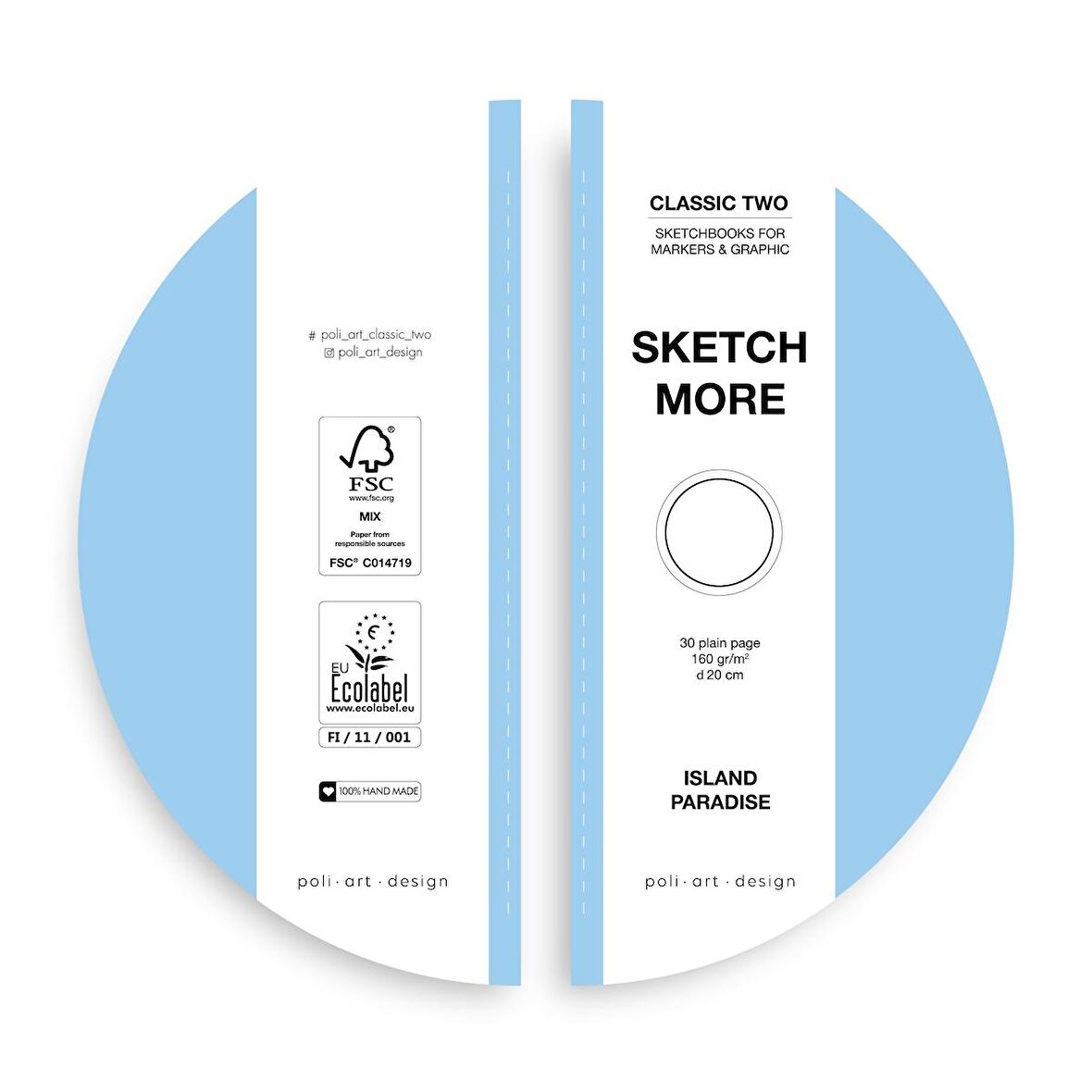Yuvarlak d20 cm eskiz defteri (marker ve grafik için) Round sketchbook