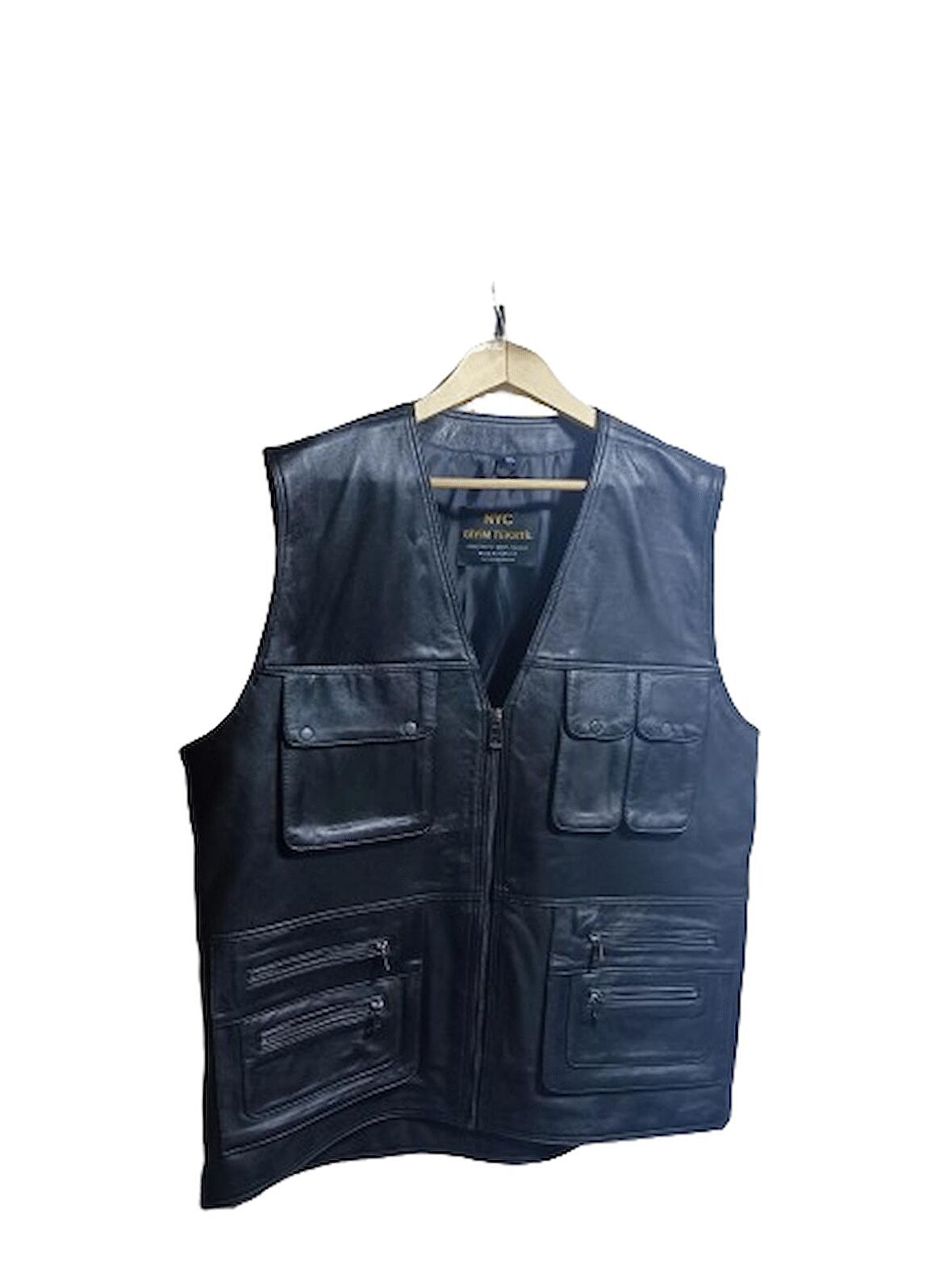 Hakiki Kuzu Derisi Avcı Yeleği siyah renk