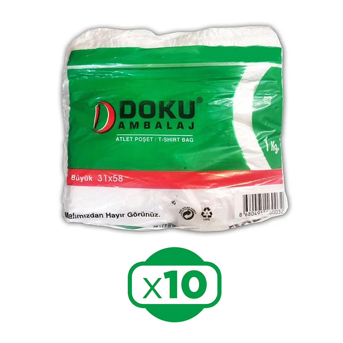 Doku Ambalaj Atlet Poşet 31x58 cm Büyük Boy 1 kg x 10 Adet (10 kg)