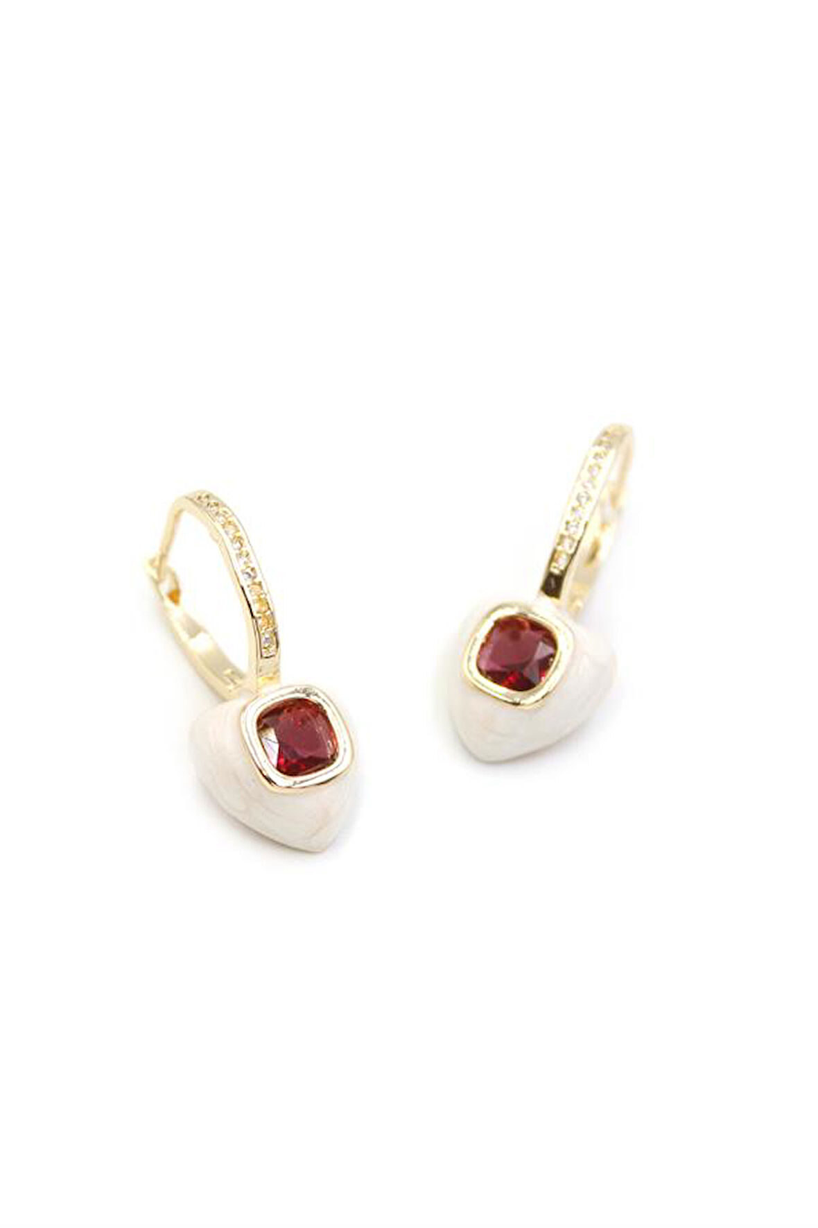 Mineli Kalp Küpe - Kırmızı