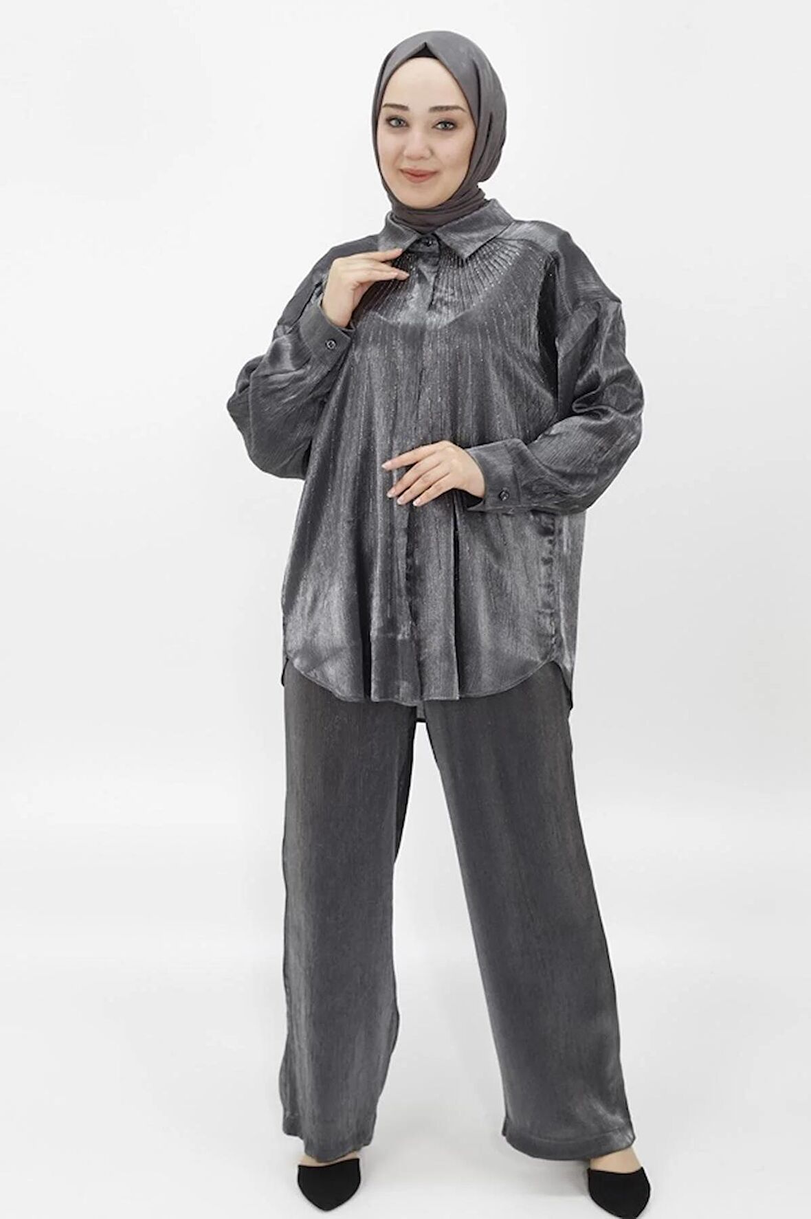 CYLN24703 PAMUKLU SATEN KUMAŞ ÖNÜ TAŞLI İKİLİ TAKIM