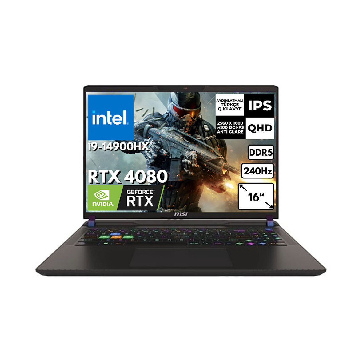 MSI VECTOR 16 HX i9-14900HX 40-GBDDR5 1 TBSSD RTX4080 QHD+ 240Hz 16" Windows 11 Home A14VHG-497XTR BT46