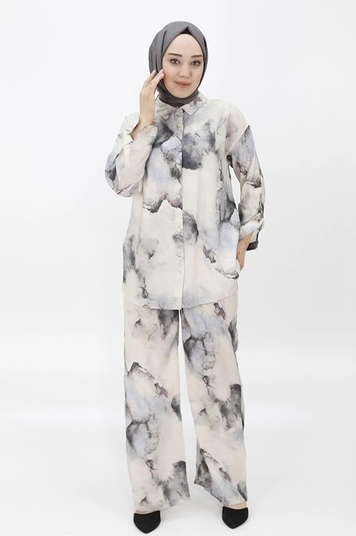 CYLN24221 JESSICA KUMAŞ DESENLİ İKİLİ TAKIM