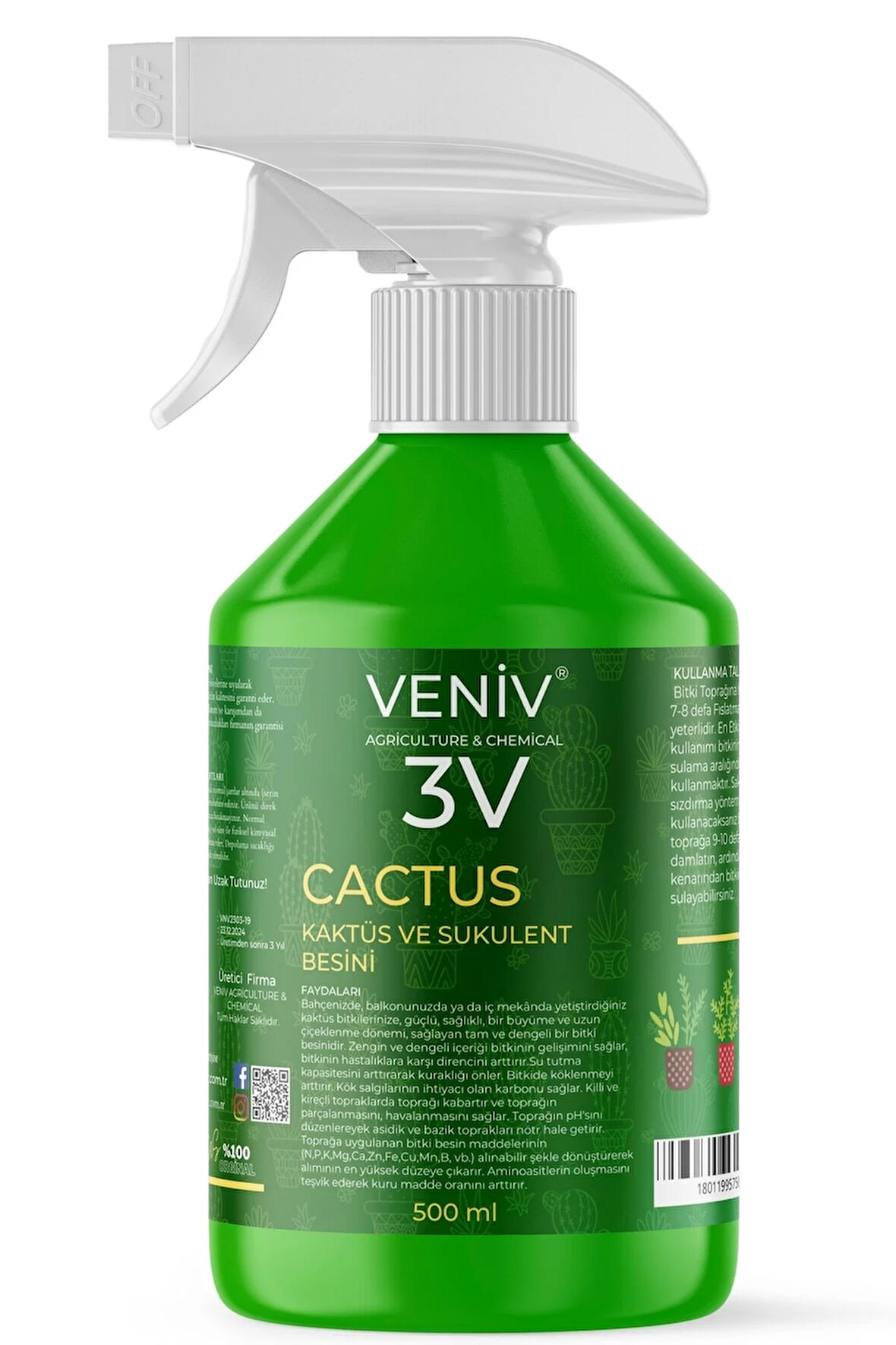 3v Cactus- Kaktüs Ve Sukulent Besleme Ve Çoğaltma Besini 500 Ml
