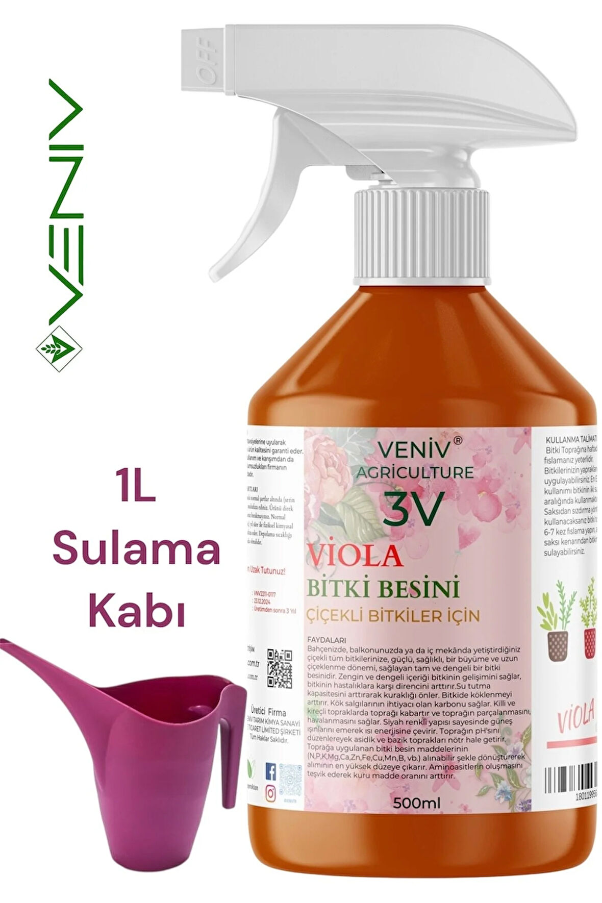 3V Viola Bitki Besini 500ml + 1L Sulama Kabı Seti