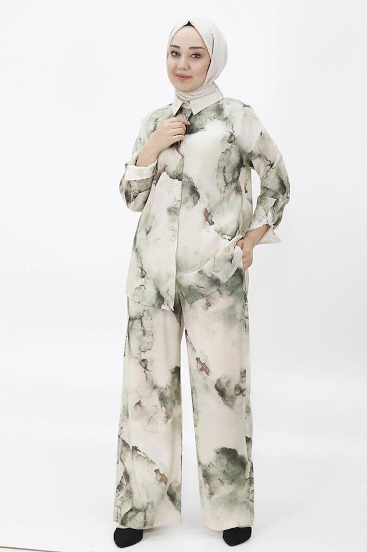 CYLN24221 JESSICA KUMAŞ DESENLİ İKİLİ TAKIM