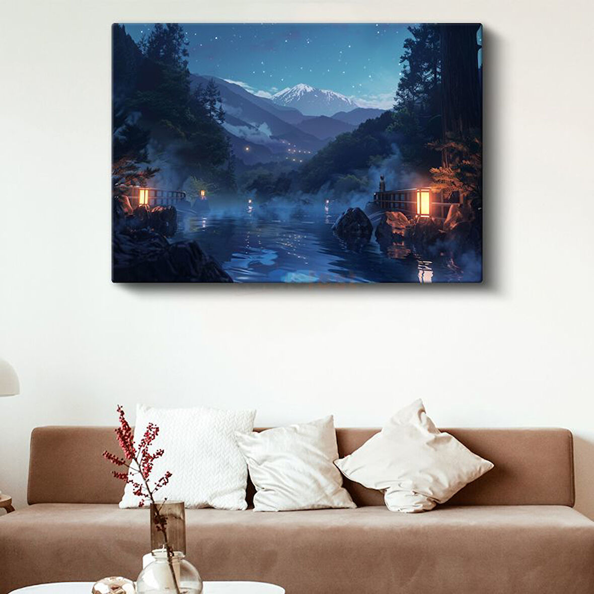Dağ Kaplıcası - Yıldızlı Gökyüzü Anime Kanvas Tablo
