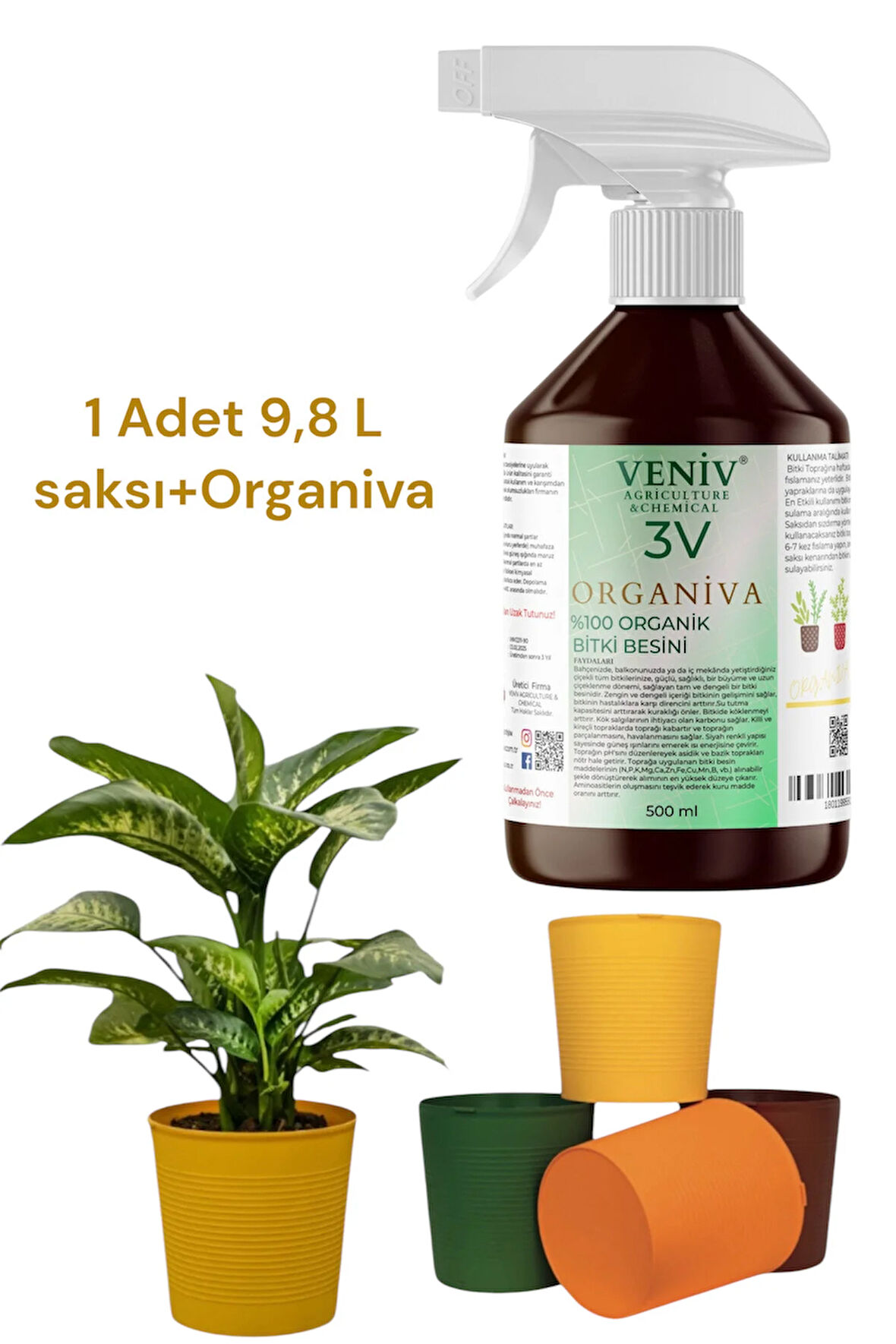 Organiva Organik Bitki Besini 500ml Kırılmaz 9.8l Saksı Seti – Sağlıklı Büyüme Ve Güçlü Kökler