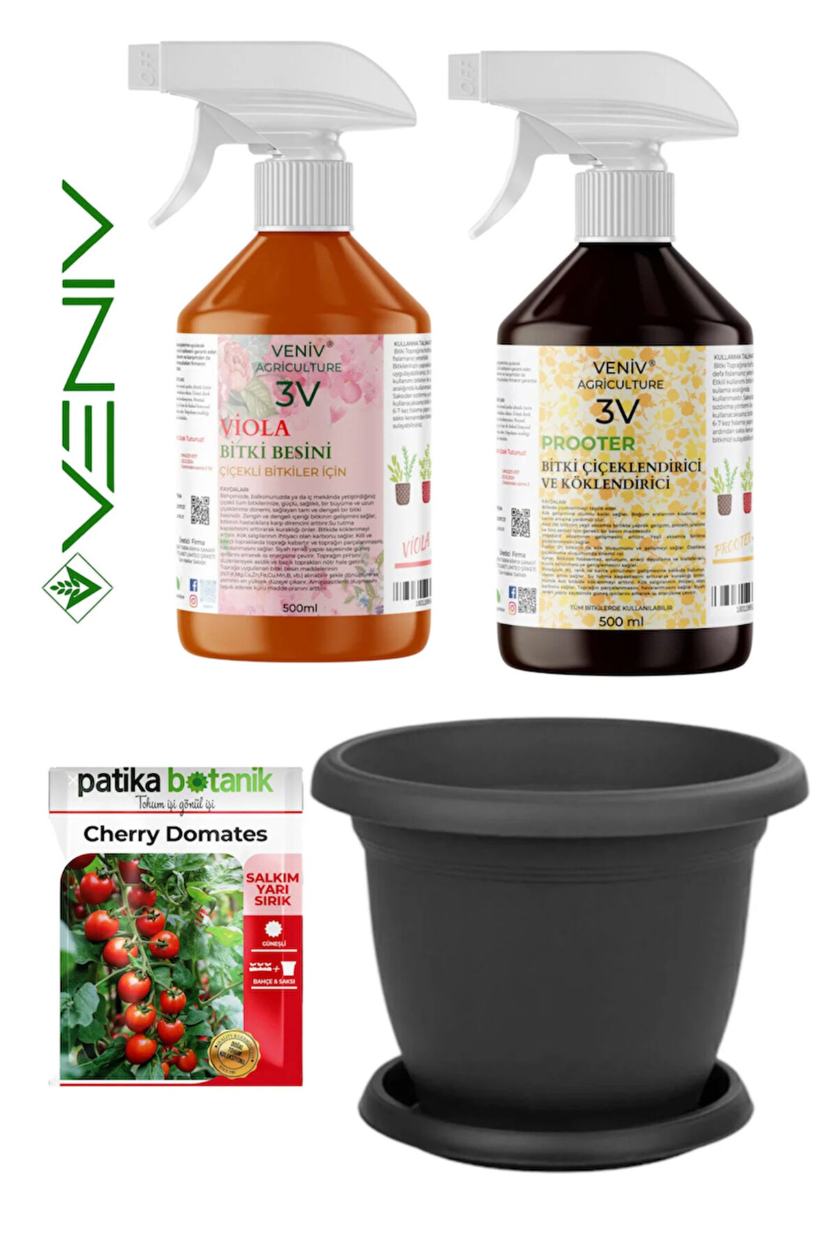 Prooter & Viola 2x500 ml Besin + 100 Adet Domates Tohumu + 5L Hasır Saksı Seti