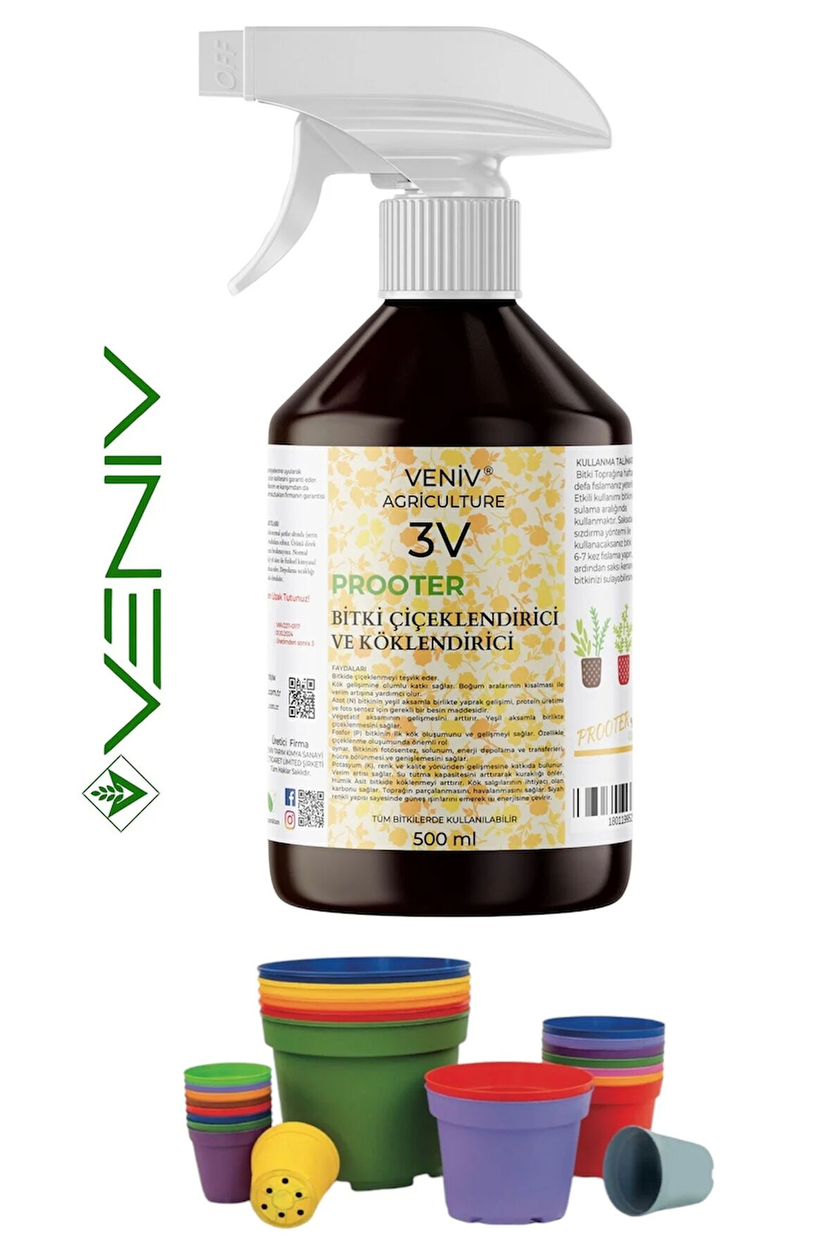 3V Prooter Köklendirici & Çiçeklendirici Bitki Besini (500 mL) + 10 Adet Fide Yetiştirme Seti