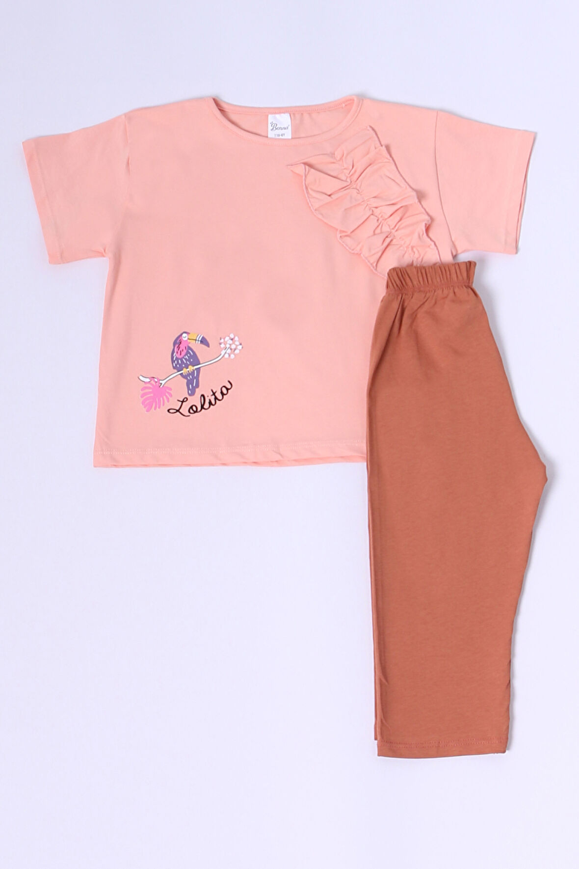 KIZ ÇOCUK ŞORTLU TAKIM OVERSİZE KALIP BASKILI FIRFIRLI B34