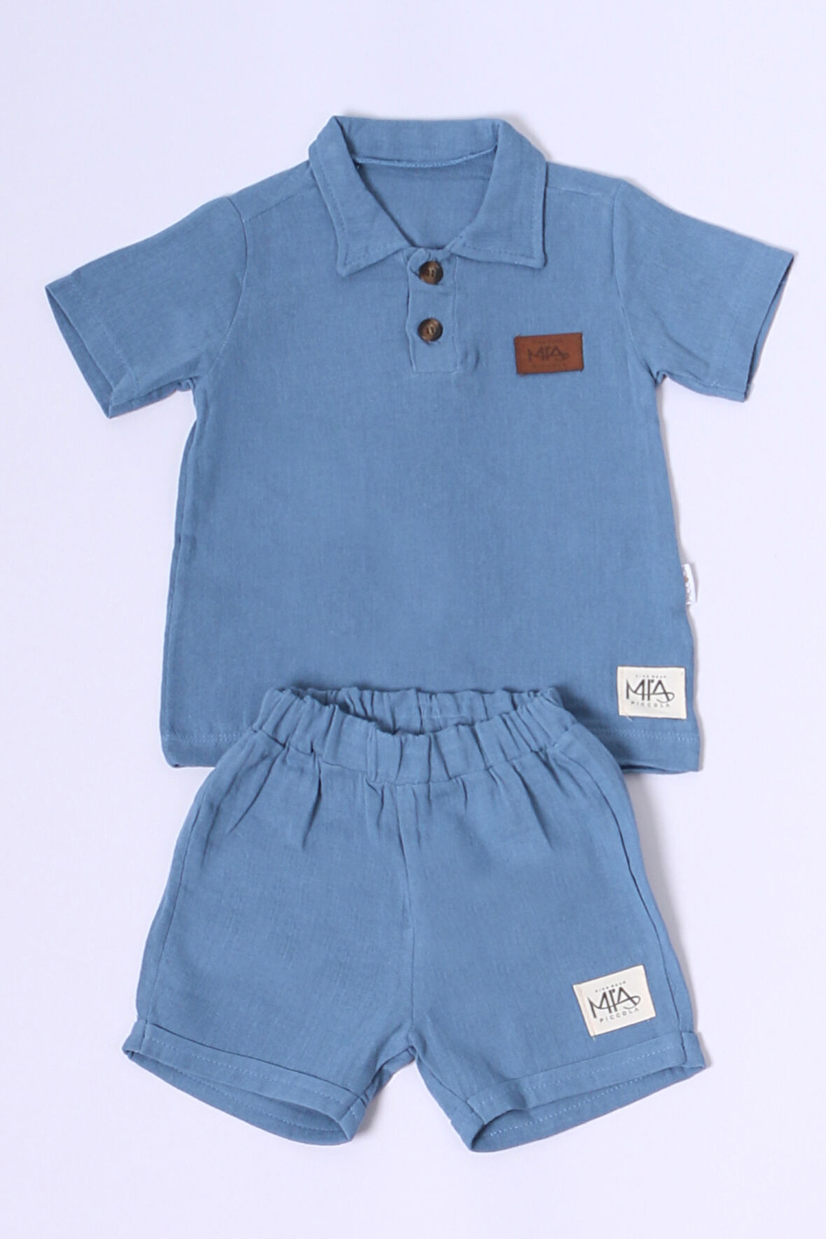 ERKEK BEBEK ŞORTLU TAKIM POLO YAKA DÜĞMELİ DÜZ RENK E8