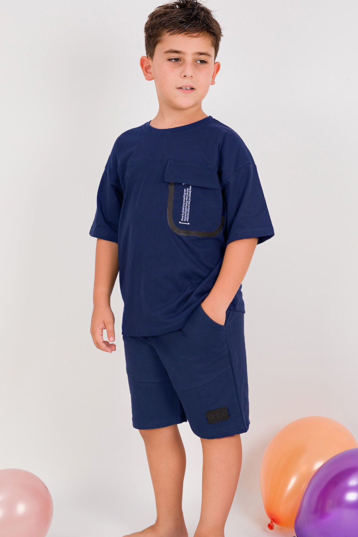 ERKEK ÇOCUK ŞORTLU TAKIM SIRT BASKILI CEP DETAYLI B19