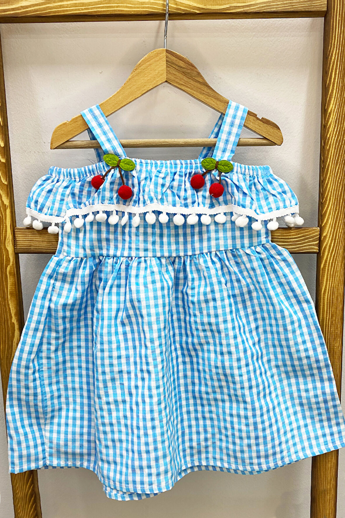 KIZ ÇOCUK ASKILI ELBİSE DANTELLİ EKOSE DESENLİ B14