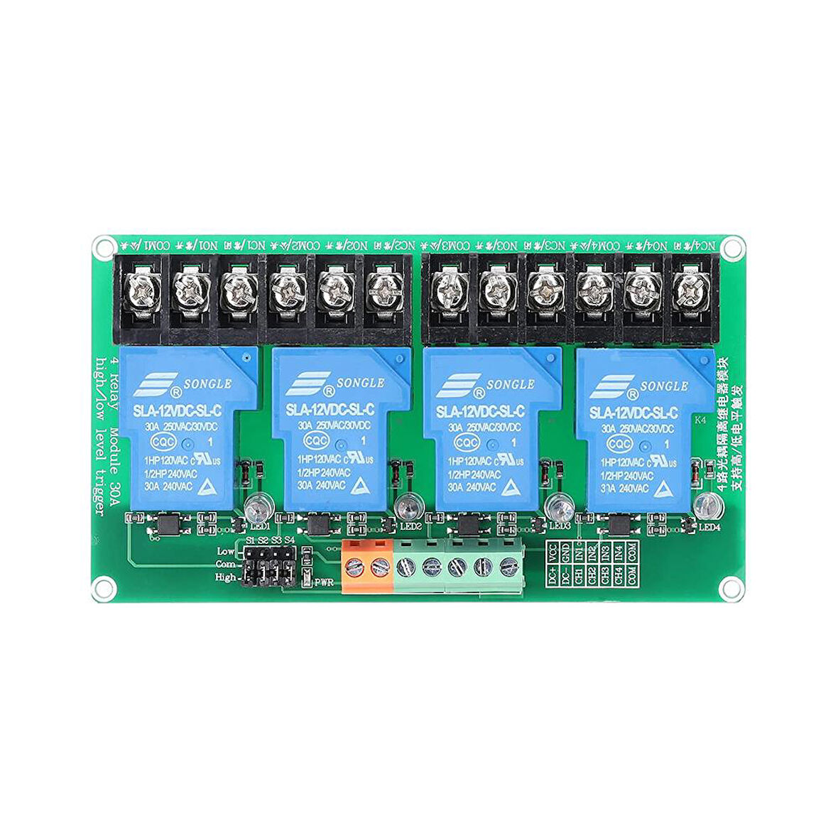 4 Kanal 5V DC 30A Yüksek ve Düşük Tetiklemeli Optokuplör Röle Modülü