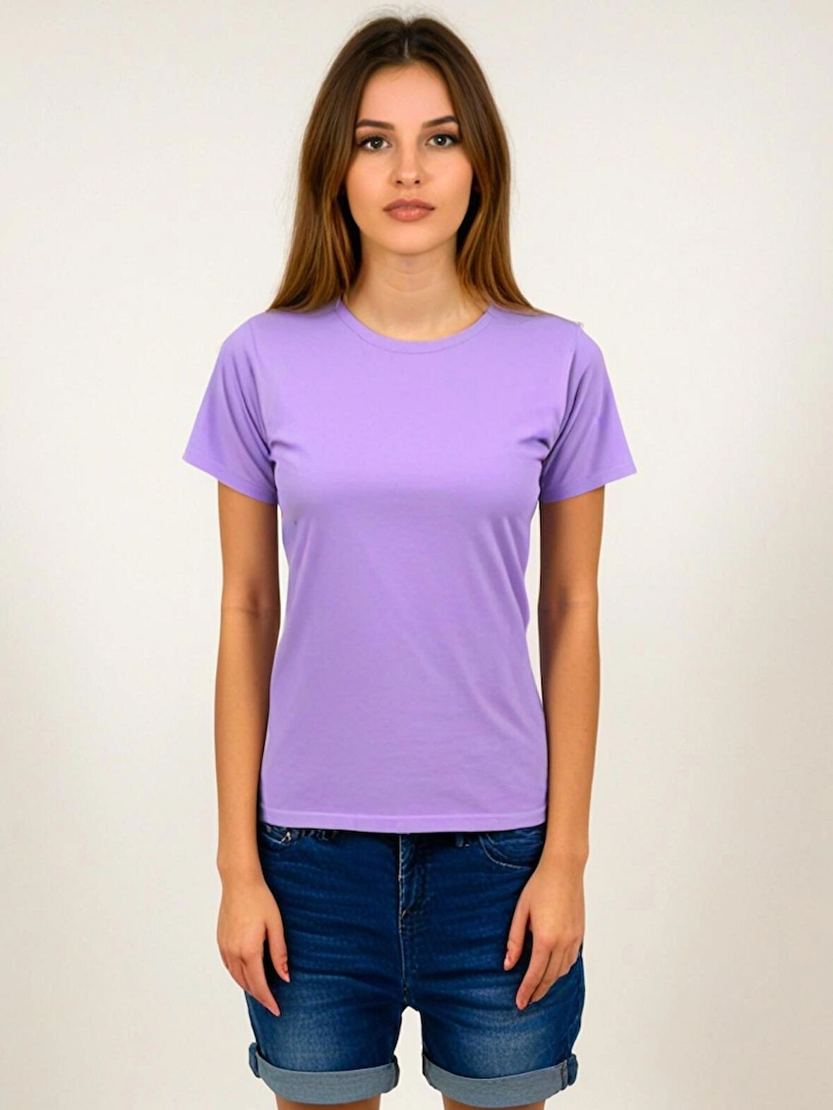 Kadın Lila T-Shirt. Regülar Fit (Normal) Kalıp, Basic Model.