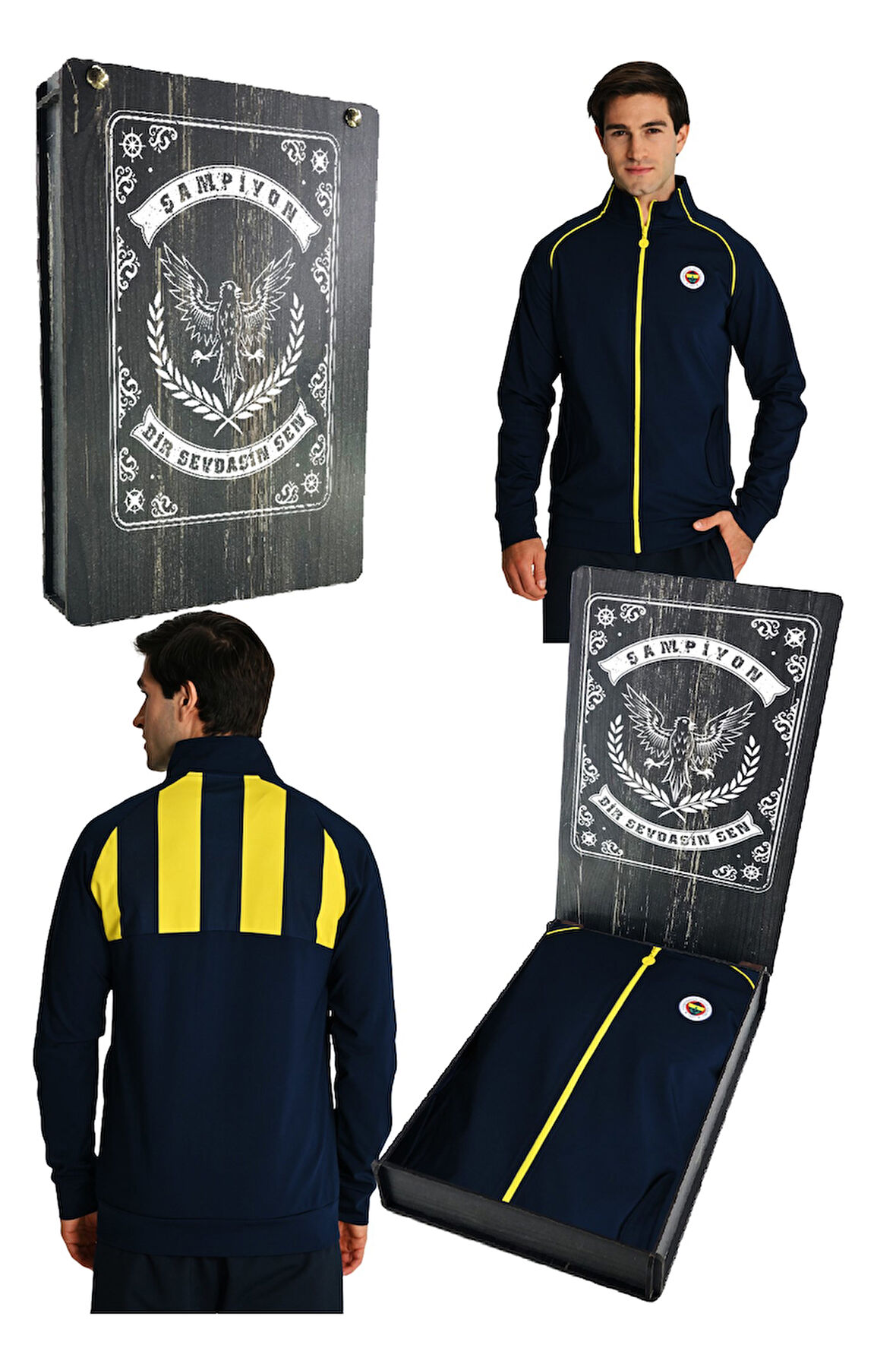 Fenerbahçe Lacivert Tribün Lazer Kutulu Çubuklu Erkek Sweatshirt