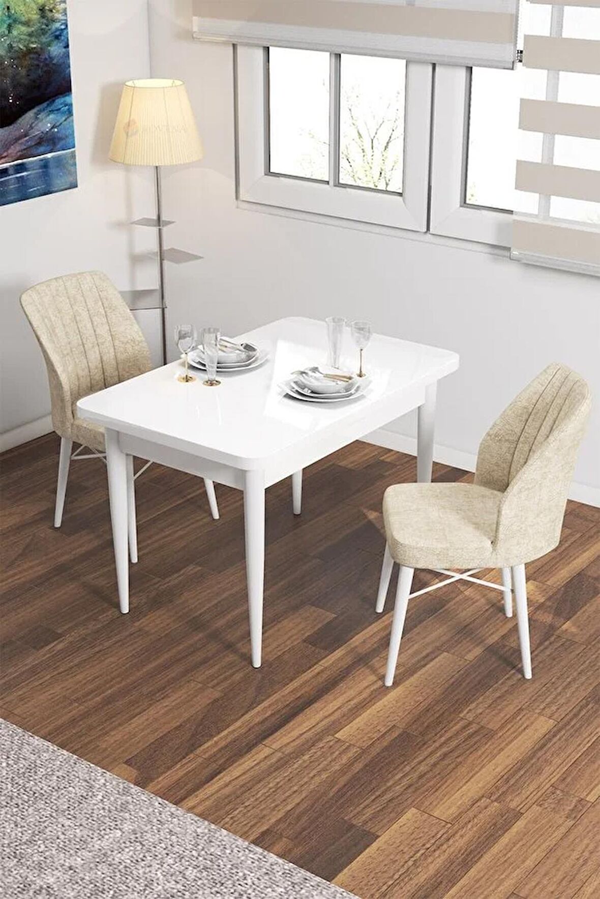 Rovena Lera Beyaz 70x110 Sabit Mdf Mutfak Masası Takımı 2 Adet Sandalye
