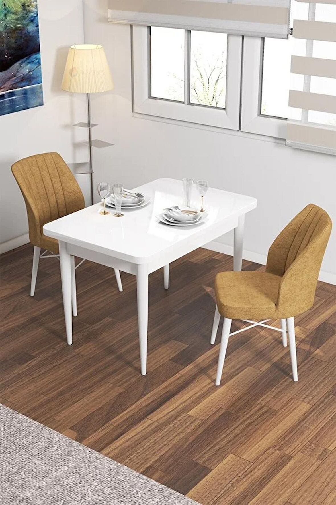 Rovena Lera Beyaz 70x110 Sabit Mdf Mutfak Masası Takımı 2 Adet Sandalye