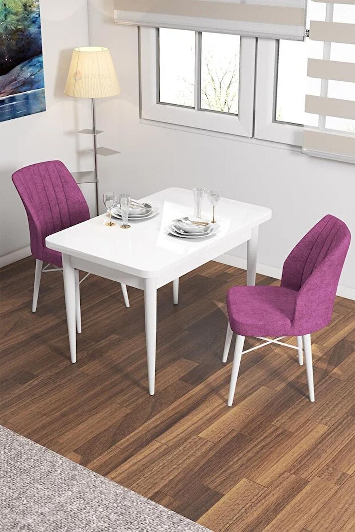 Rovena Lera Beyaz 70x110 Sabit Mdf Mutfak Masası Takımı 2 Adet Sandalye