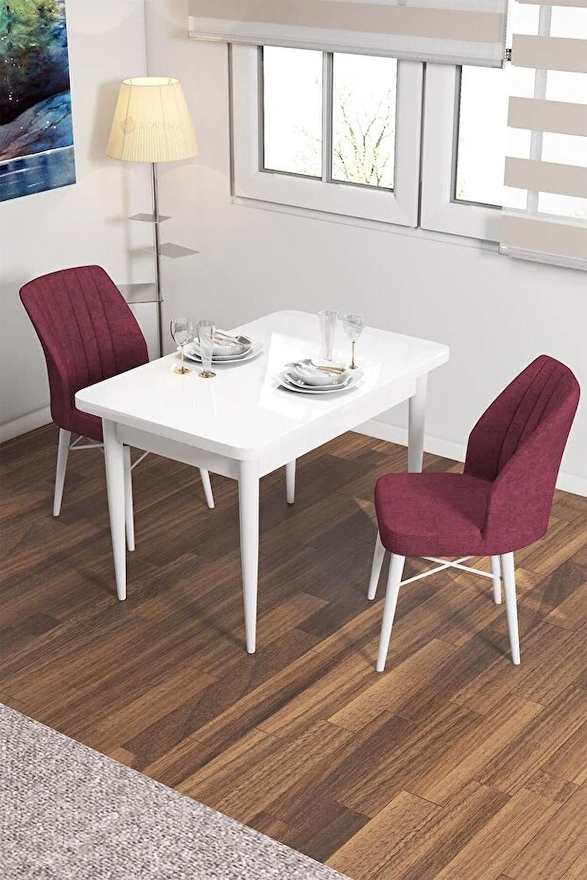 Rovena Lera Beyaz 70x110 Sabit Mdf Mutfak Masası Takımı 2 Adet Sandalye