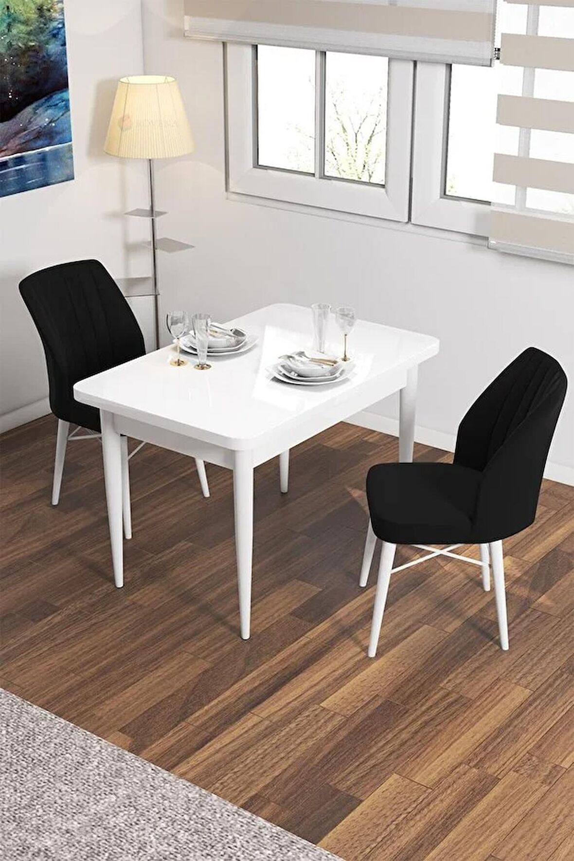 Rovena Lera Beyaz 70x110 Sabit Mdf Mutfak Masası Takımı 2 Adet Sandalye