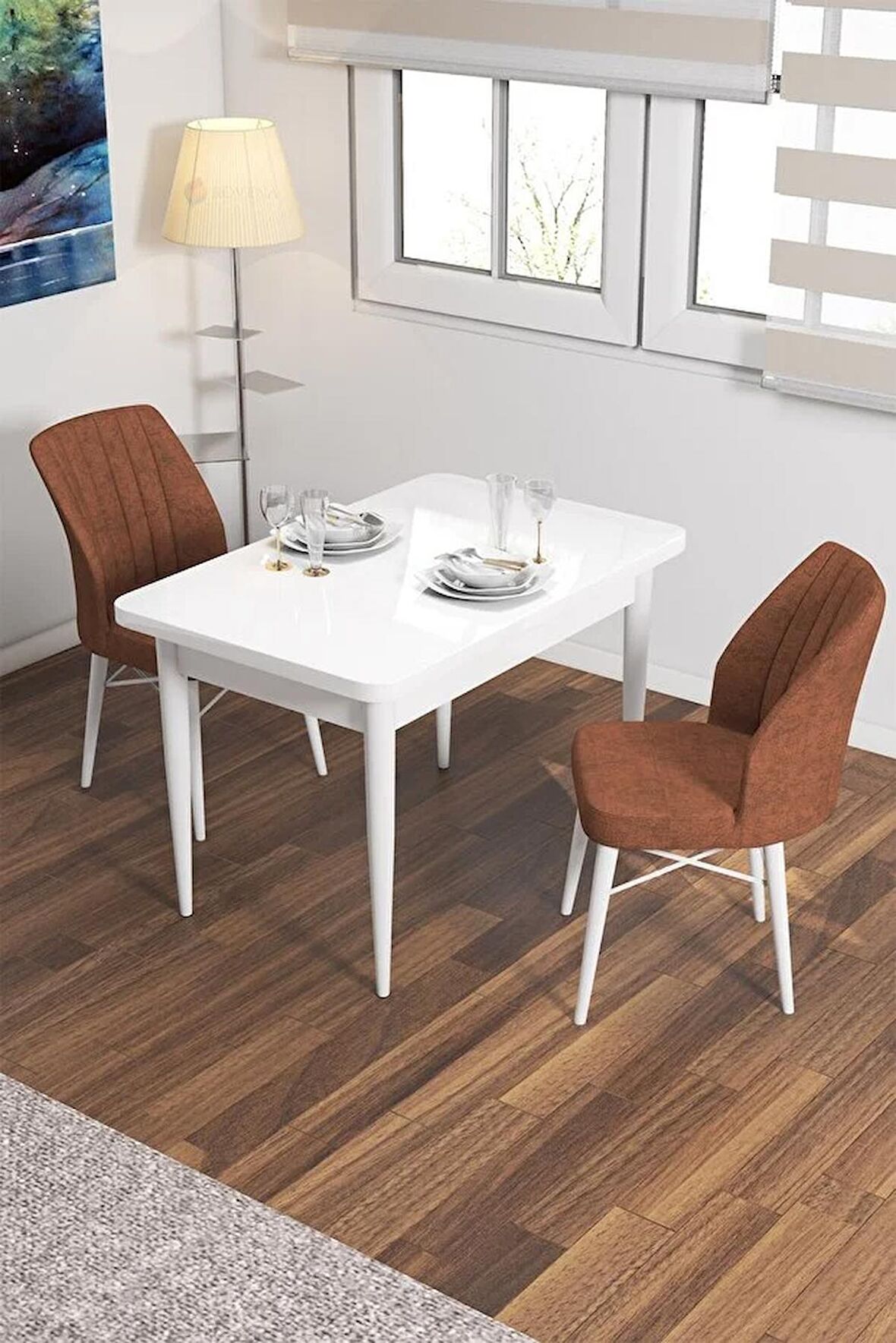 Rovena Lera Beyaz 70x110 Sabit Mdf Mutfak Masası Takımı 2 Adet Sandalye
