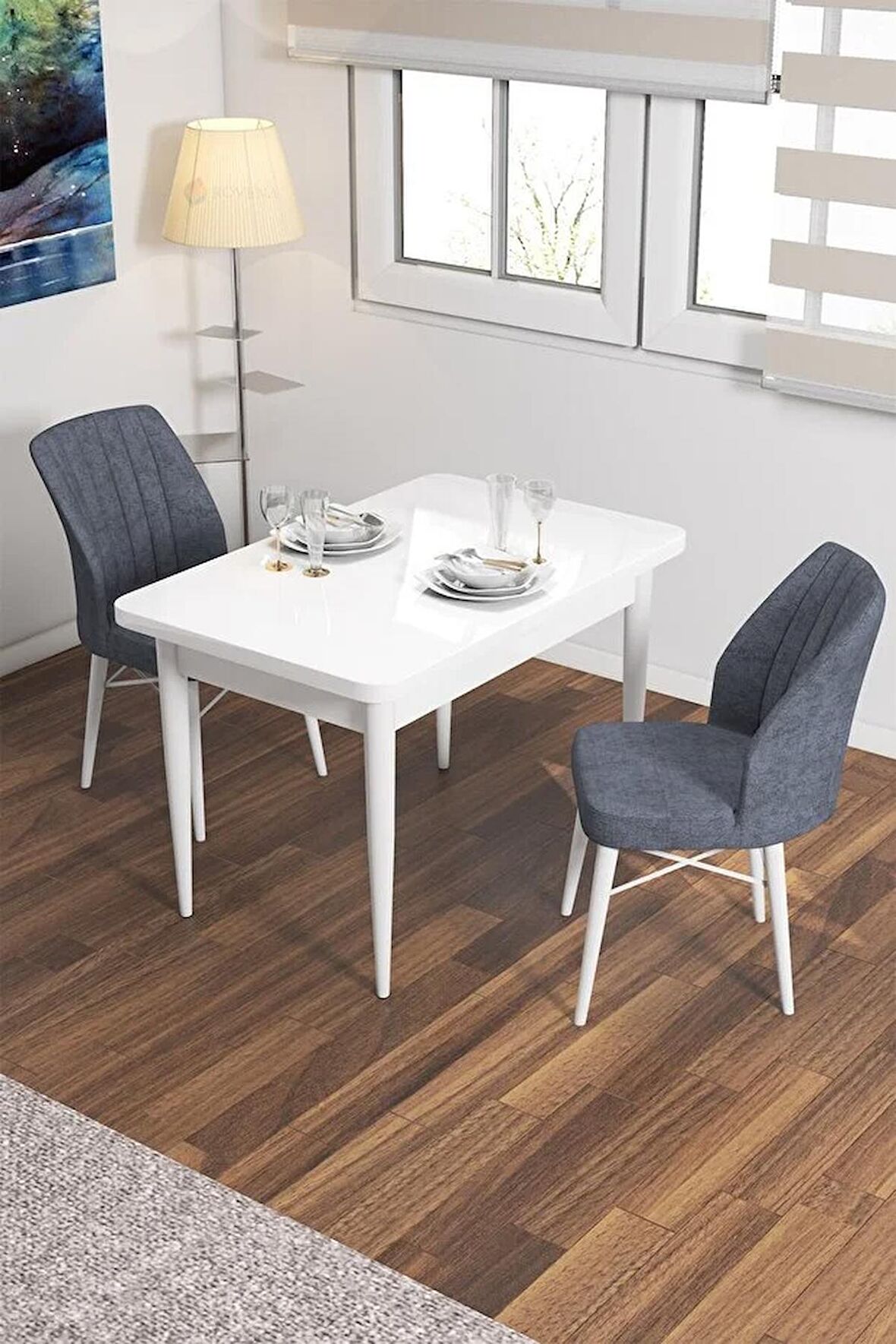Rovena Lera Beyaz 70x110 Sabit Mdf Mutfak Masası Takımı 2 Adet Sandalye