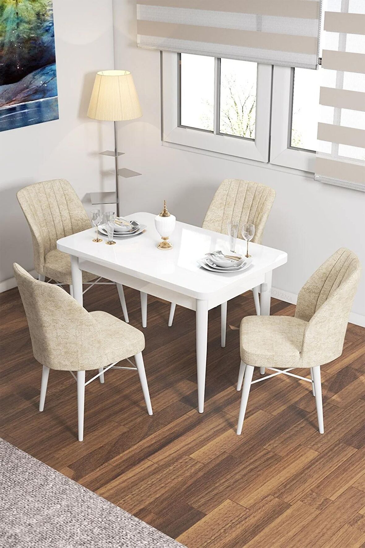 Rovena Lera Beyaz 70x110 Sabit Mdf Mutfak Masası Takımı 4 Adet Sandalye