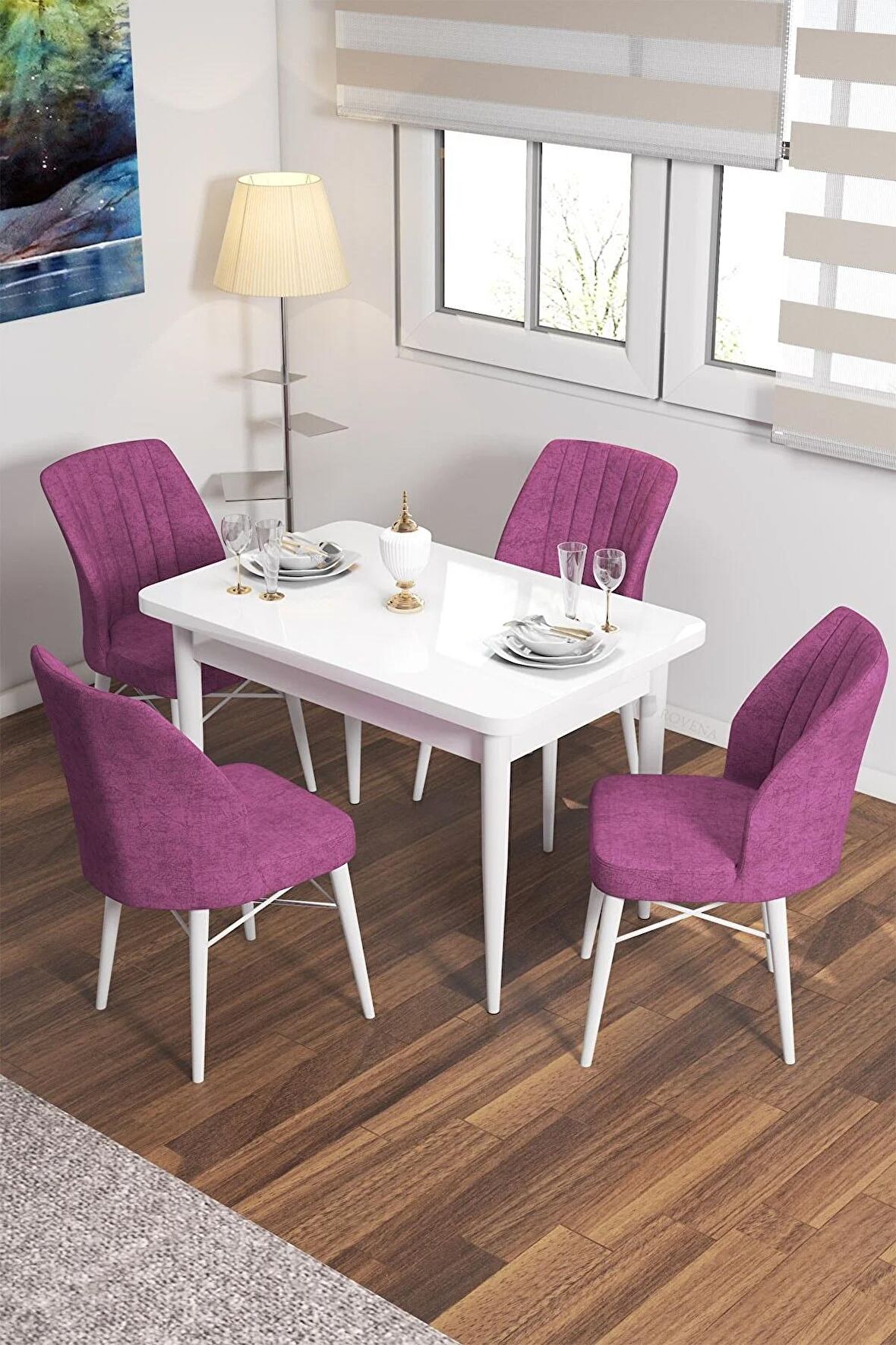Rovena Lera Beyaz 70x110 Sabit Mdf Mutfak Masası Takımı 4 Adet Sandalye