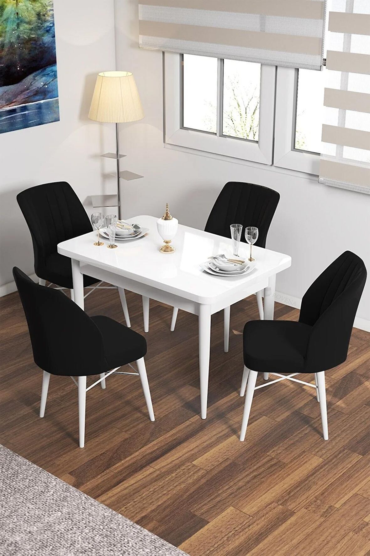 Rovena Lera Beyaz 70x110 Sabit Mdf Mutfak Masası Takımı 4 Adet Sandalye