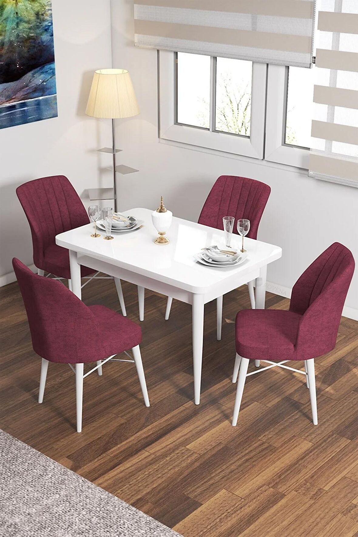 Rovena Lera Beyaz 70x110 Sabit Mdf Mutfak Masası Takımı 4 Adet Sandalye