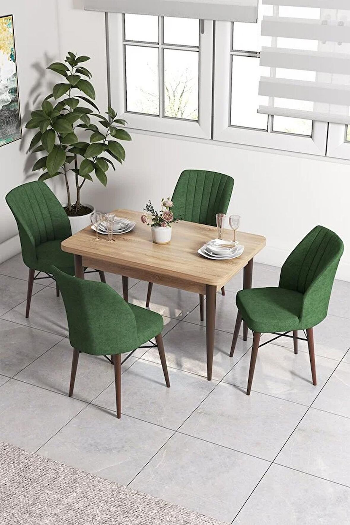 Rovena Lera Meşe 70x110 Sabit Mdf Mutfak Masası Takımı 4 Adet Sandalye