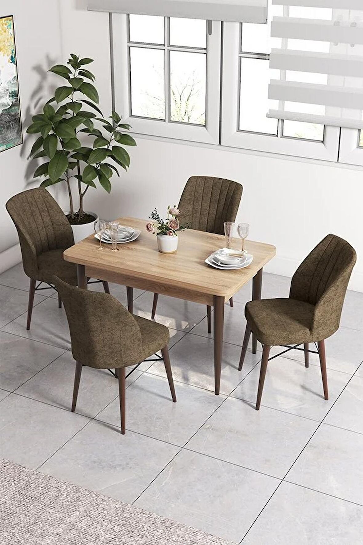 Rovena Lera Meşe 70x110 Sabit Mdf Mutfak Masası Takımı 4 Adet Sandalye