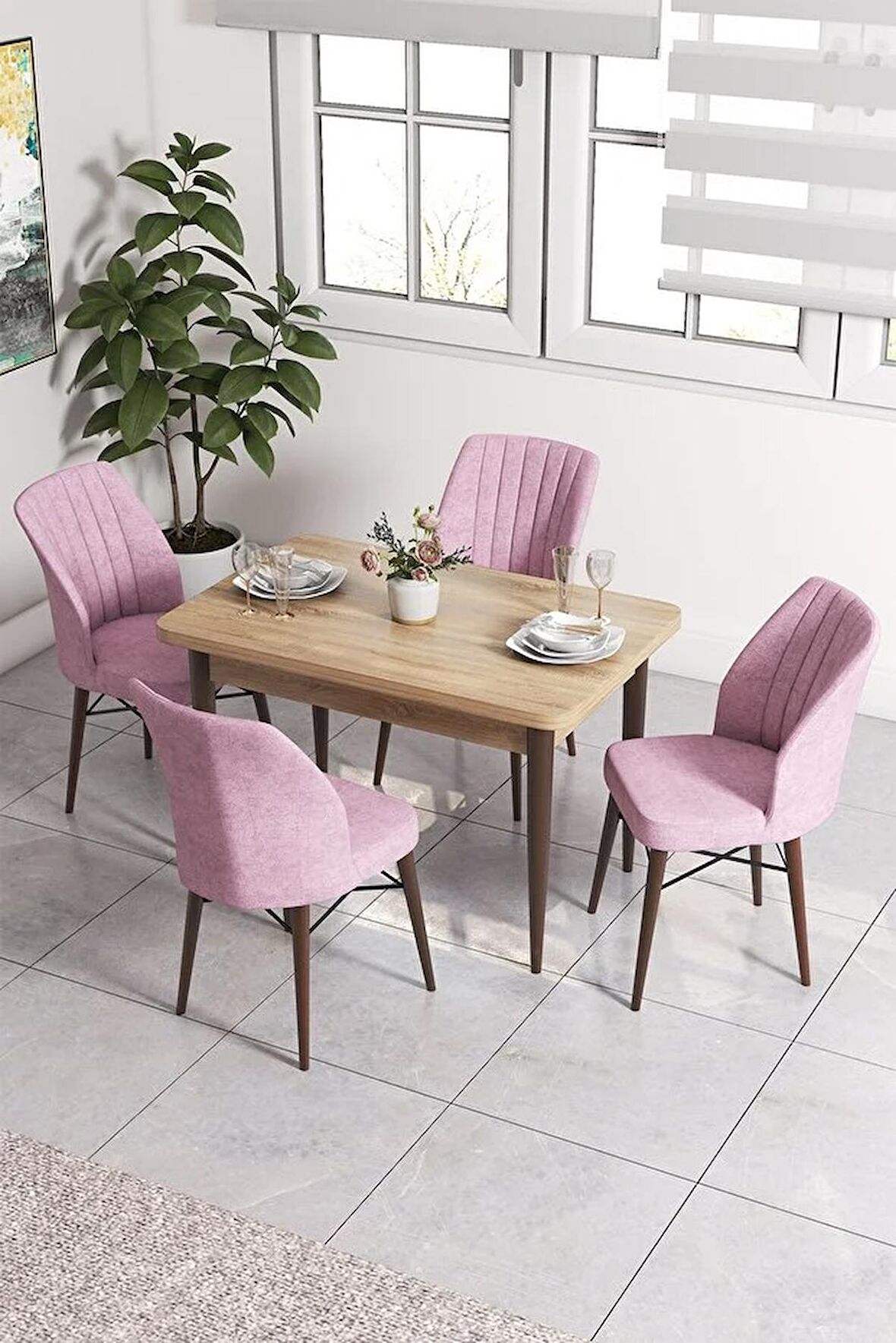 Rovena Lera Meşe 70x110 Sabit Mdf Mutfak Masası Takımı 4 Adet Sandalye