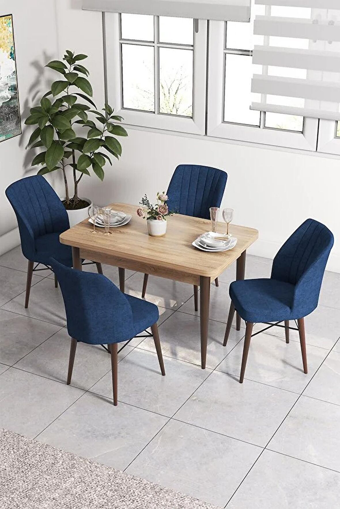 Rovena Lera Meşe 70x110 Sabit Mdf Mutfak Masası Takımı 4 Adet Sandalye