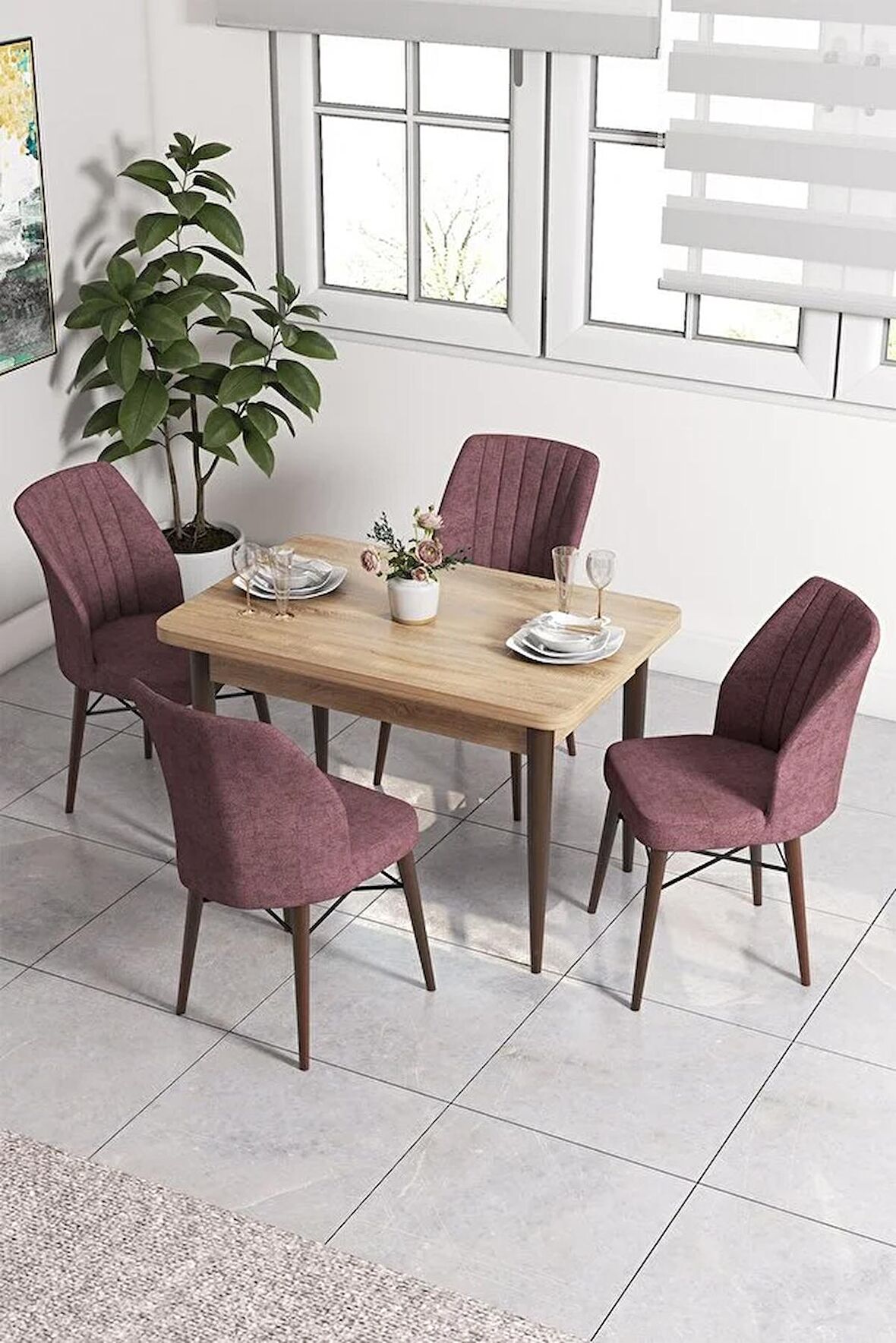 Rovena Lera Meşe 70x110 Sabit Mdf Mutfak Masası Takımı 4 Adet Sandalye
