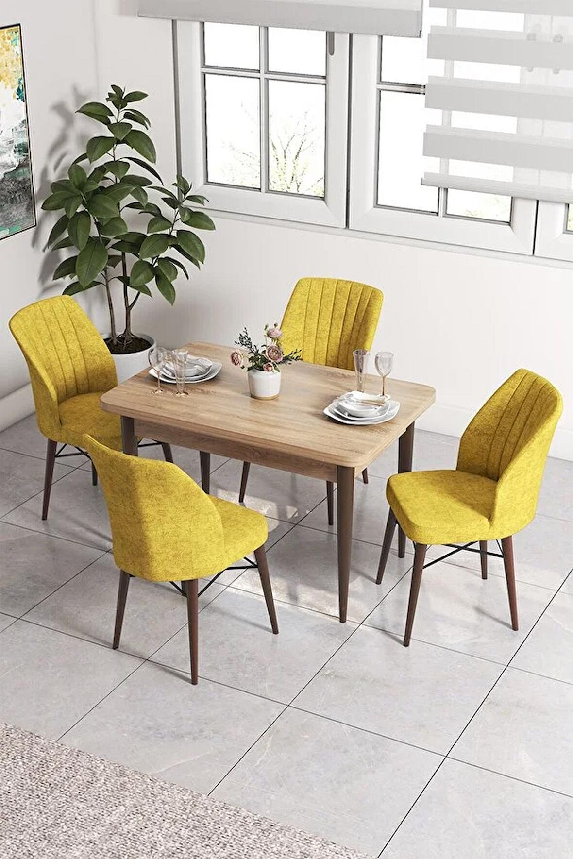 Rovena Lera Meşe 70x110 Sabit Mdf Mutfak Masası Takımı 4 Adet Sandalye
