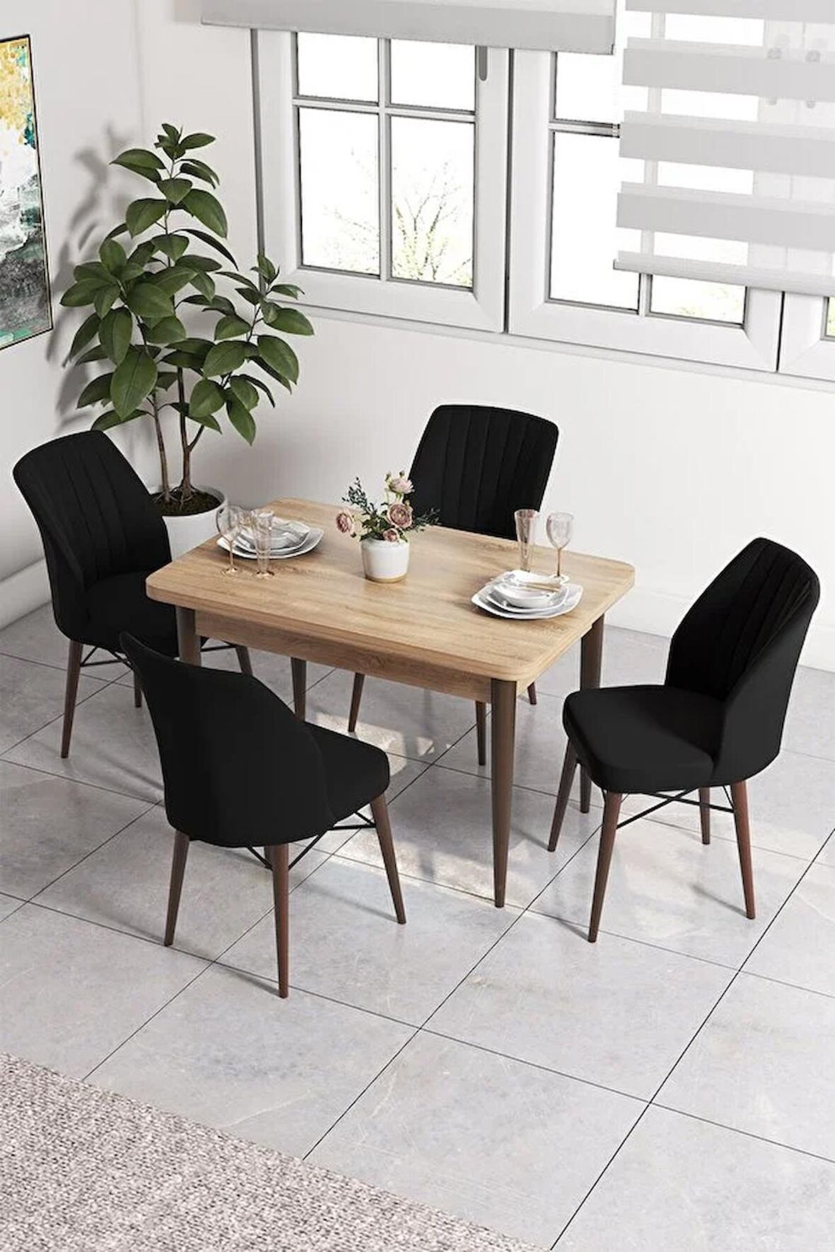 Rovena Lera Meşe 70x110 Sabit Mdf Mutfak Masası Takımı 4 Adet Sandalye