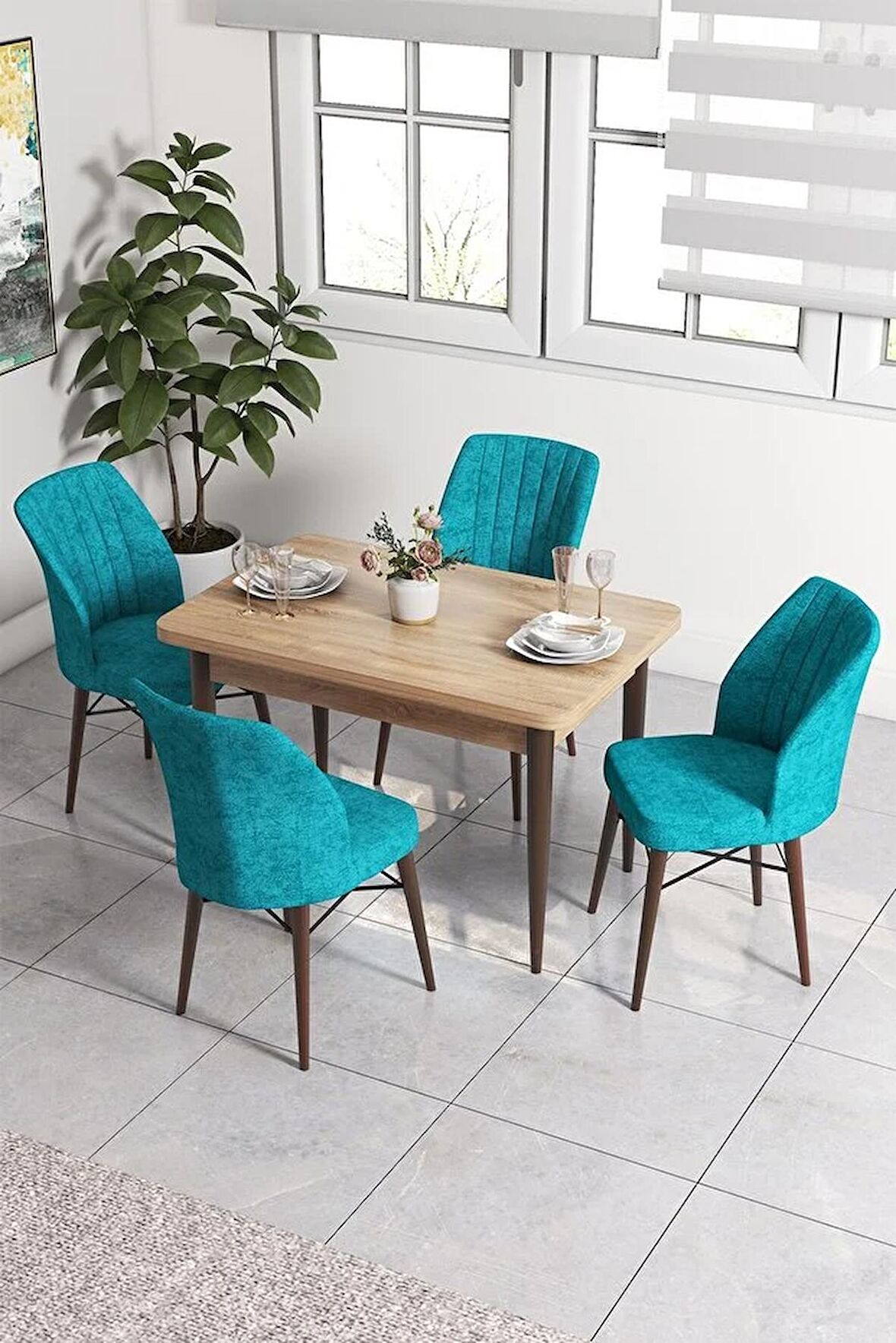 Rovena Lera Meşe 70x110 Sabit Mdf Mutfak Masası Takımı 4 Adet Sandalye