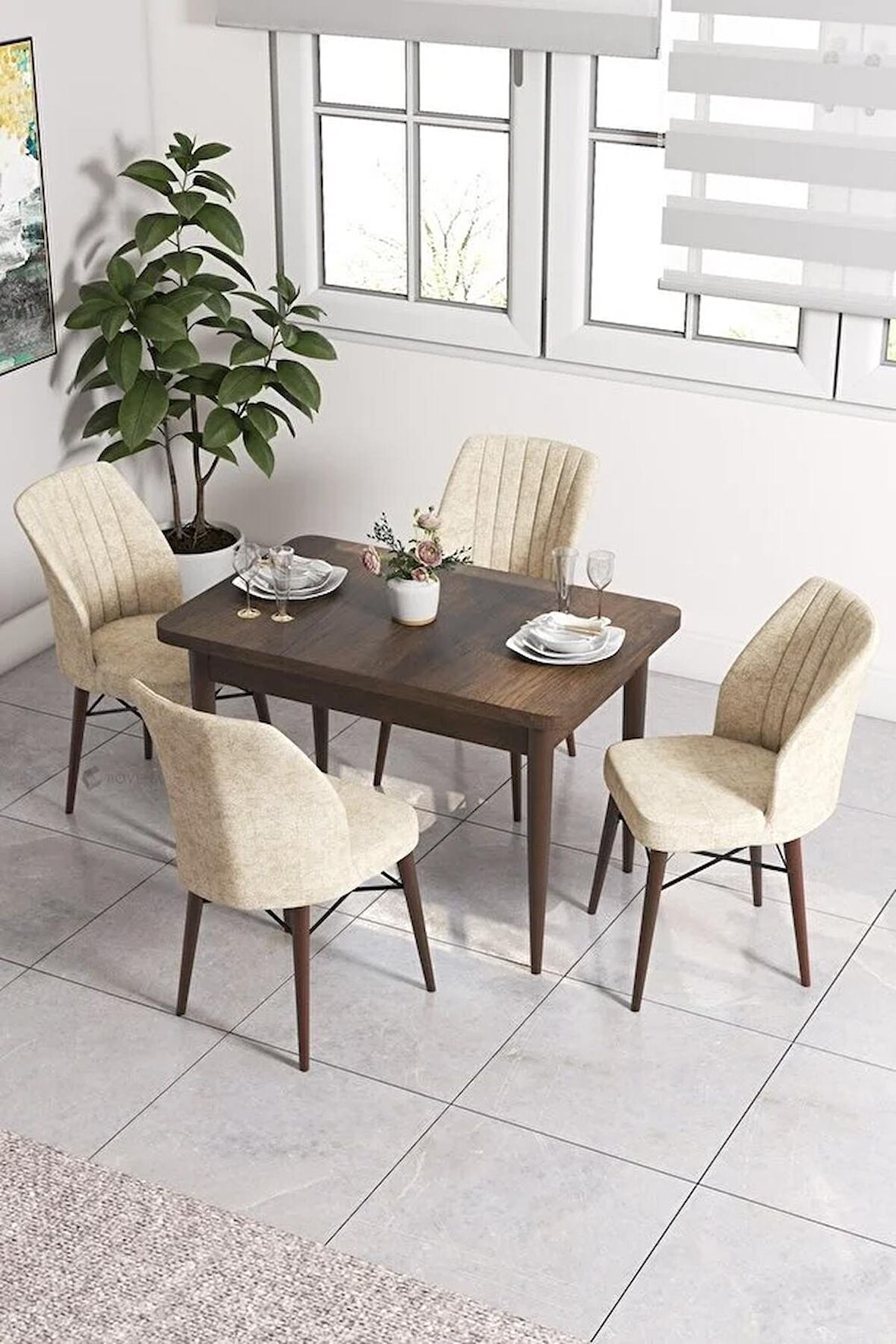 Rovena Lera Barok 70x110 Sabit Mdf Mutfak Masası Takımı 4 Adet Sandalye