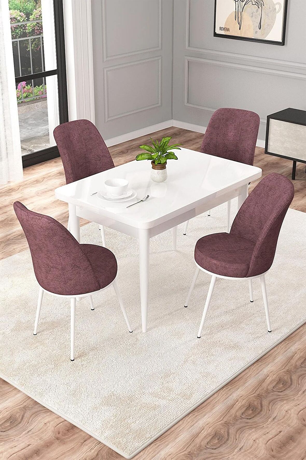 Rovena Duru Beyaz 70x110 Sabit Mdf Mutfak Masası Takımı 4 Adet Sandalye