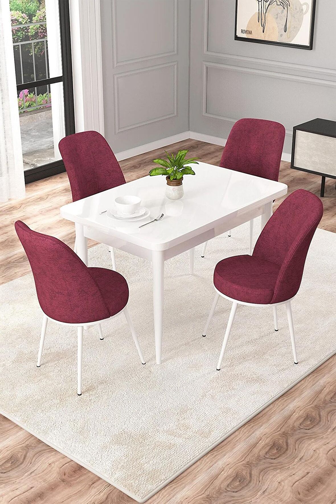 Rovena Duru Beyaz 70x110 Sabit Mdf Mutfak Masası Takımı 4 Adet Sandalye